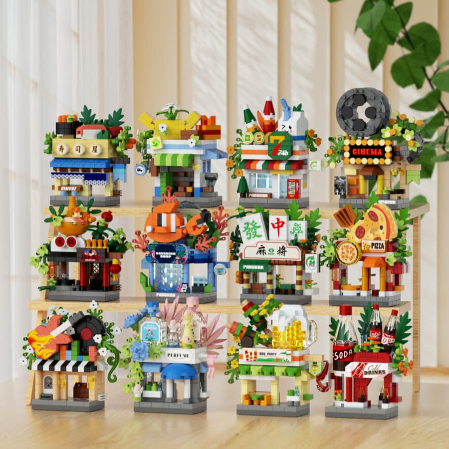 Micro blocos de construção de partículas 24 Mini comercial rua café pote quente Sushi restaurante montado ornamentos fig