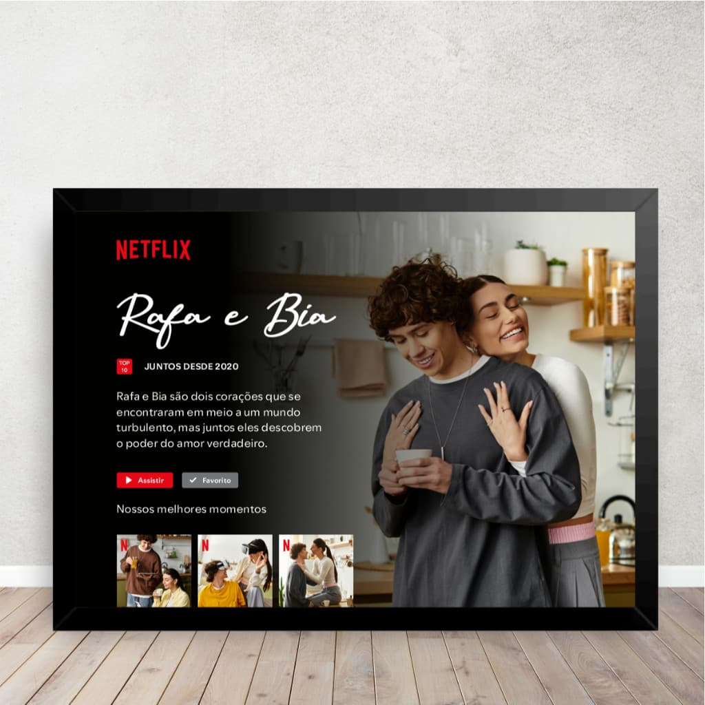 Quadro Netflix Spotify Para Casal Dia Dos Namorados Decorativo Família Personalizado com Moldura 20x30cm
