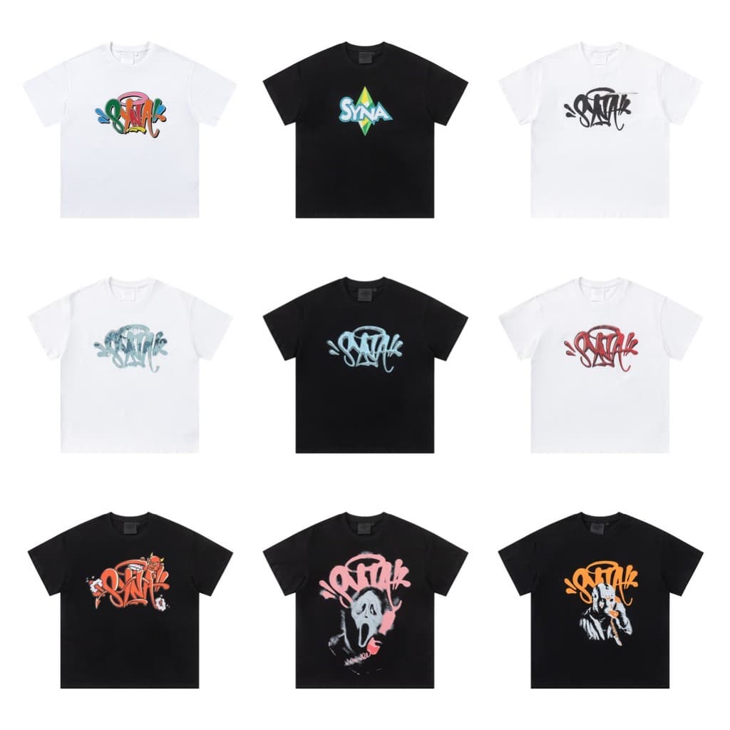 SYNA WORLD Hip Hop Manga Curta Homens Mulheres Mesmo Estilo Casual Solto Gola Redonda High Street Top Camiseta