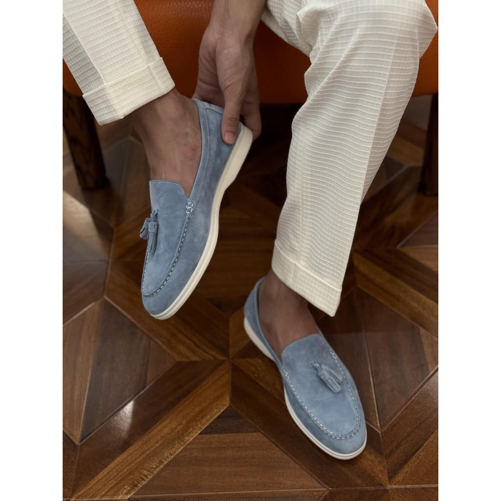 Couro genuíno novo estilo camurça borla mocassins masculinos deslizamento Casual preguiçoso sapatos de ervilhas britânic
