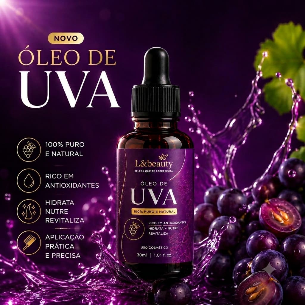 Óleo De Semente De Uva L&Beauty 100% Puro 30ml Hidratante Nutritivo Antioxidante Para Pele E Cabelos L&Beauty