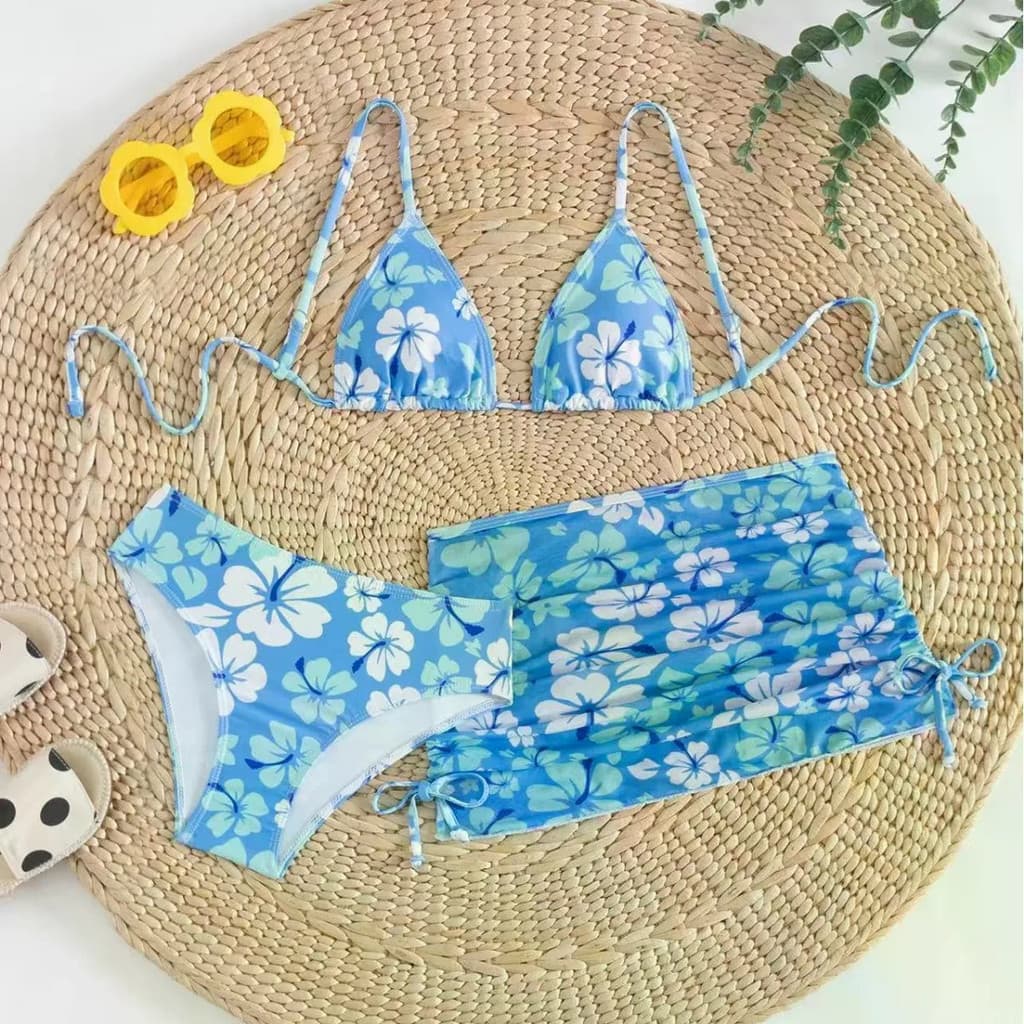 Meninas 3 Pacotes De Conjuntos De Biquíni Flor Crianças Maiô Com Saias De Praia Roupa De Banho Adolescentes Verão
