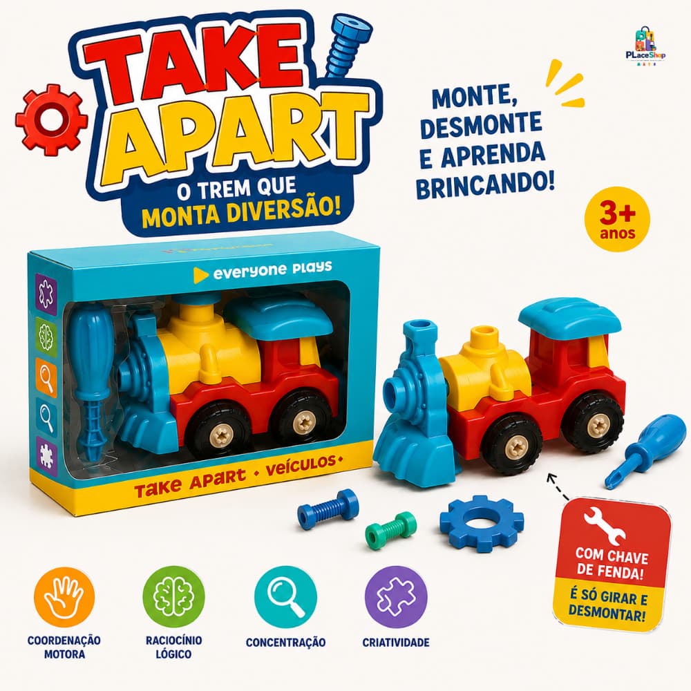 Trem Infantil Educativo Take Apart Monta e Desmonta com Chavinha