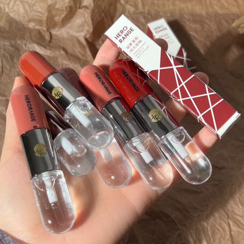 | 【lip tint ruby rose】 | ☚Batom de brilho labial de duas cabeças, brilho de água espelhado, não é fácil de desbotar, cop