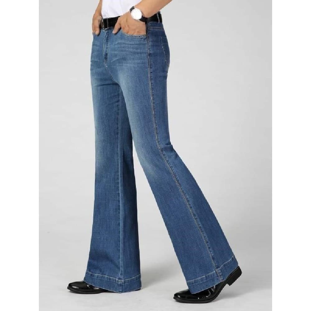 Homens outono inverno cintura alta perna larga queimado Jeans tamanho grande Micro-queimado calças estilo de negócios Al