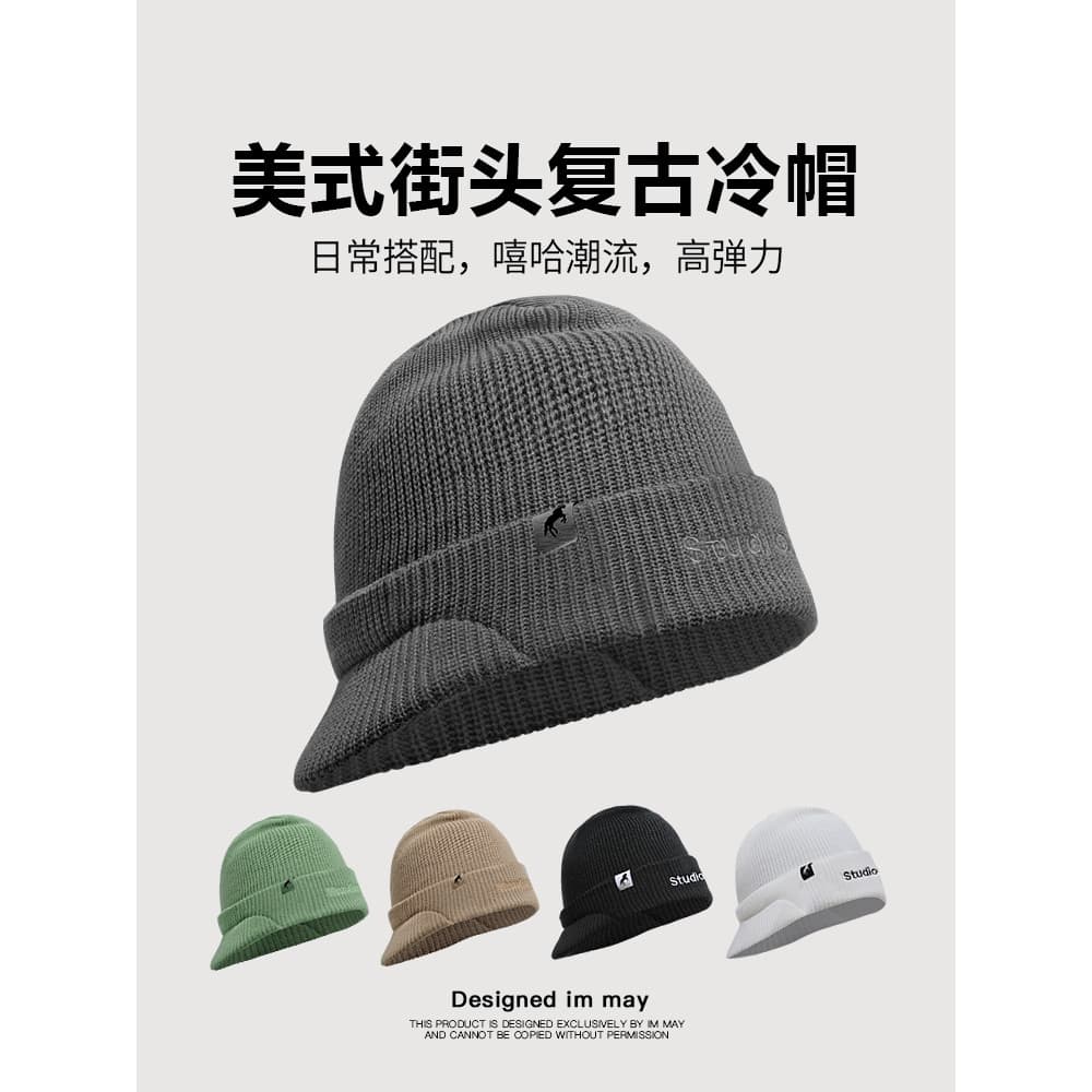 Chapéu de esqui positivo e reverso masculino feminino 2025 outono inverno chapéu de lã boné de malha americano Retro cha