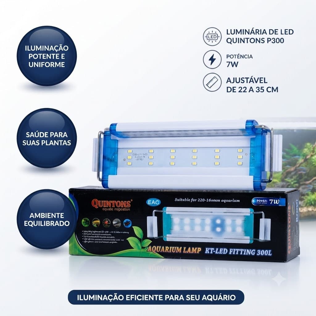 Luminária LED Aquário KINTONS P300 7W Ajustável Bivolt ENVIO IMEDIATO