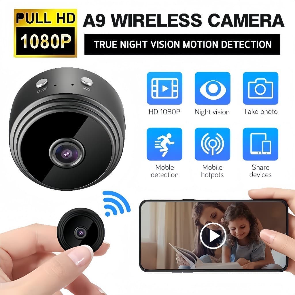 Câmera Sem Fio A9 Mini HD Com Sensor De Movimento Wi-Fi E Montagem Fixa + Rotativa