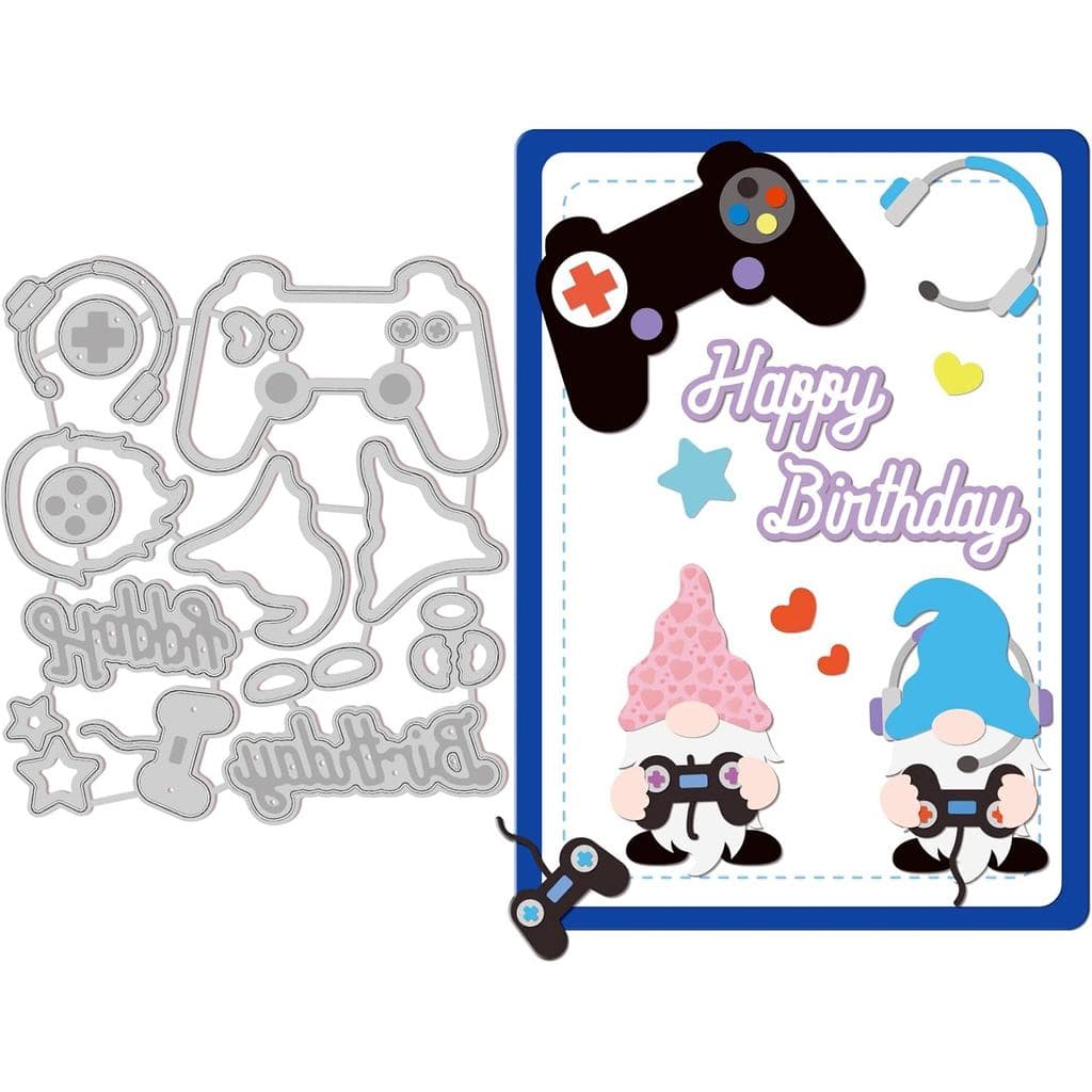 GLOBLELAND Game Console Gnome Cutting Dies Headphone Die Cuts Happy Birthday Cut Die for Birthday Card Making and Scrapb