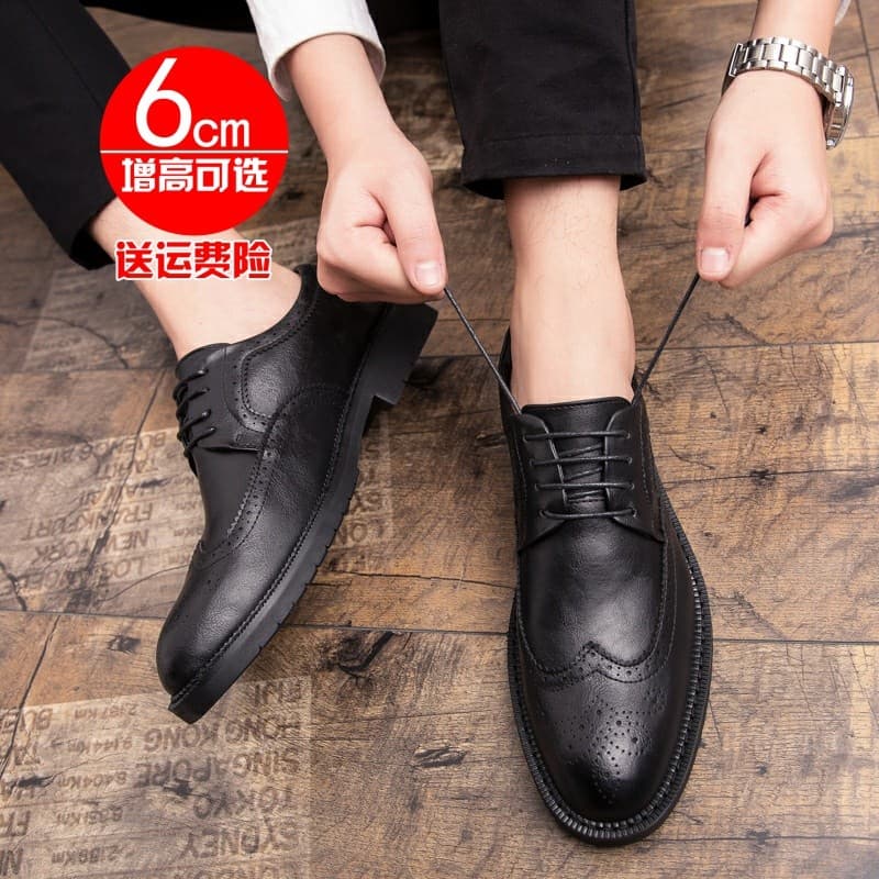 Bloco sapatos de couro masculino versão coreana britânico esculpido aumento interno sapatos casuais boate cabeleireiro s