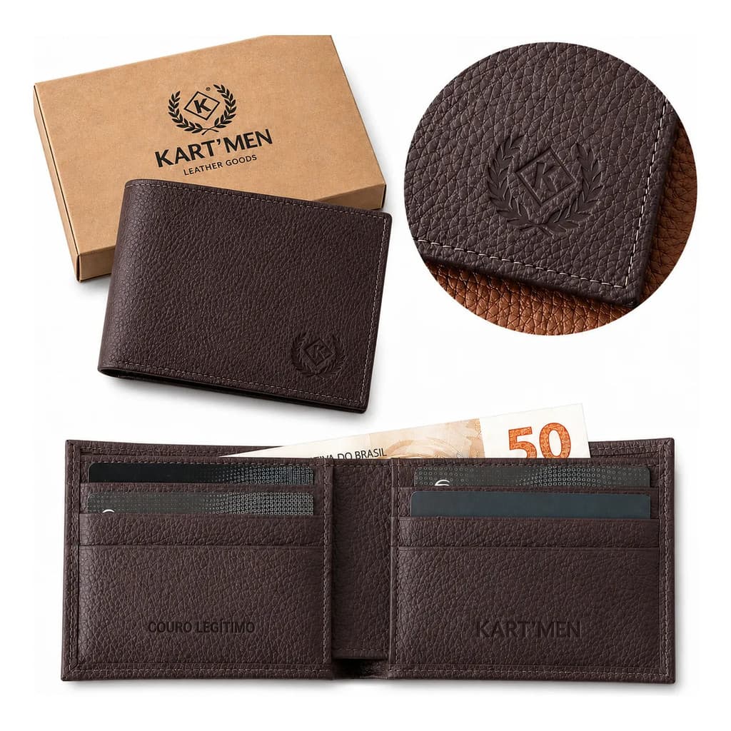 Carteira Masculina Couro Legítimo Compacta Resistente Rifd