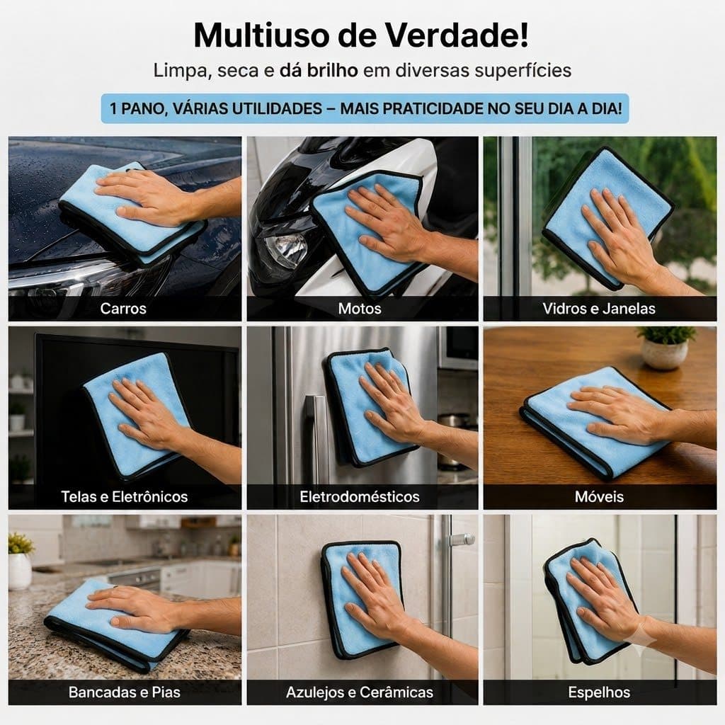 Toalha De Microfibra Automotiva Multiuso Pano Para Limpeza Carro Moto Casa Dupla Face Premium Super Absorvente