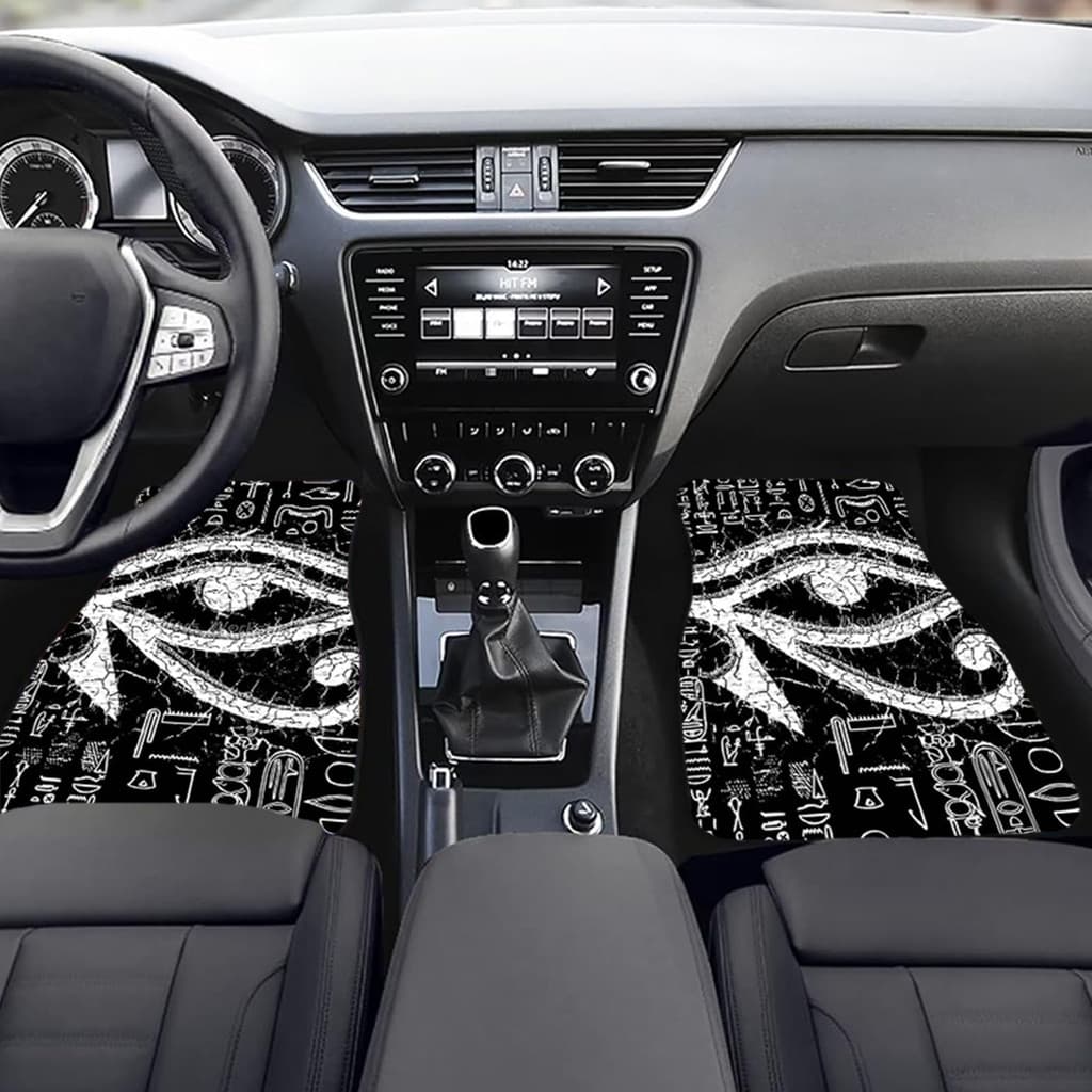 4 peças de texto fotográfico Anubis Padrão Tapete Tapete de carro adequado para a maioria dos carros Conjunto completo d