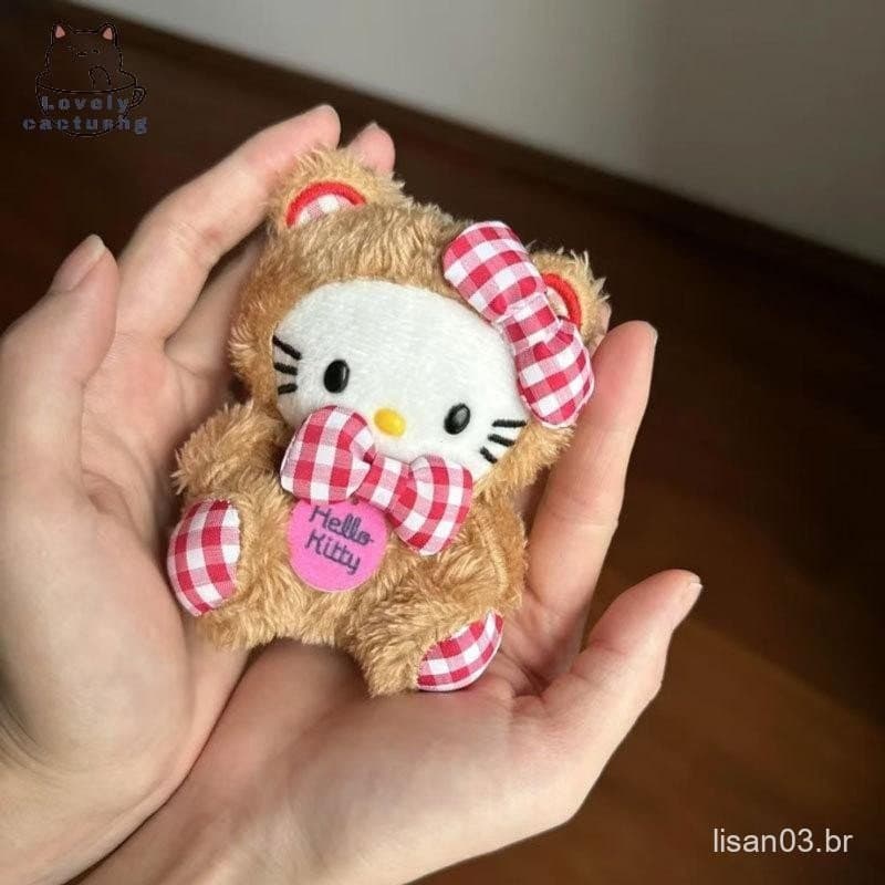 lovelycactushg Hello Kitty Chaveiro De Brinquedo De Pelúcia Desenho Animado Urso Marrom Roupas Macio Boneca Pingente Car