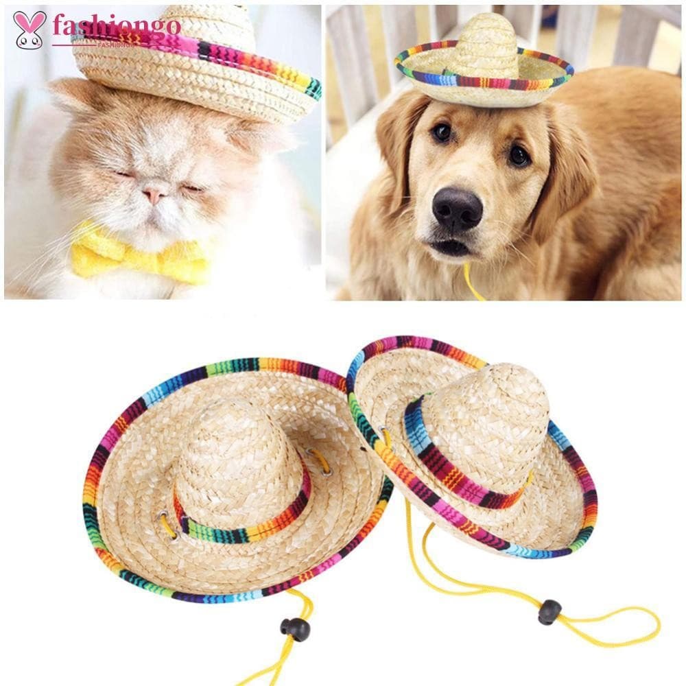 FASHIONGO Estilo Mexicano Suprimentos Para Animais De Estimação Mini Cães Chapéu De Palha Sol Festa Na Praia Chapéus Gat