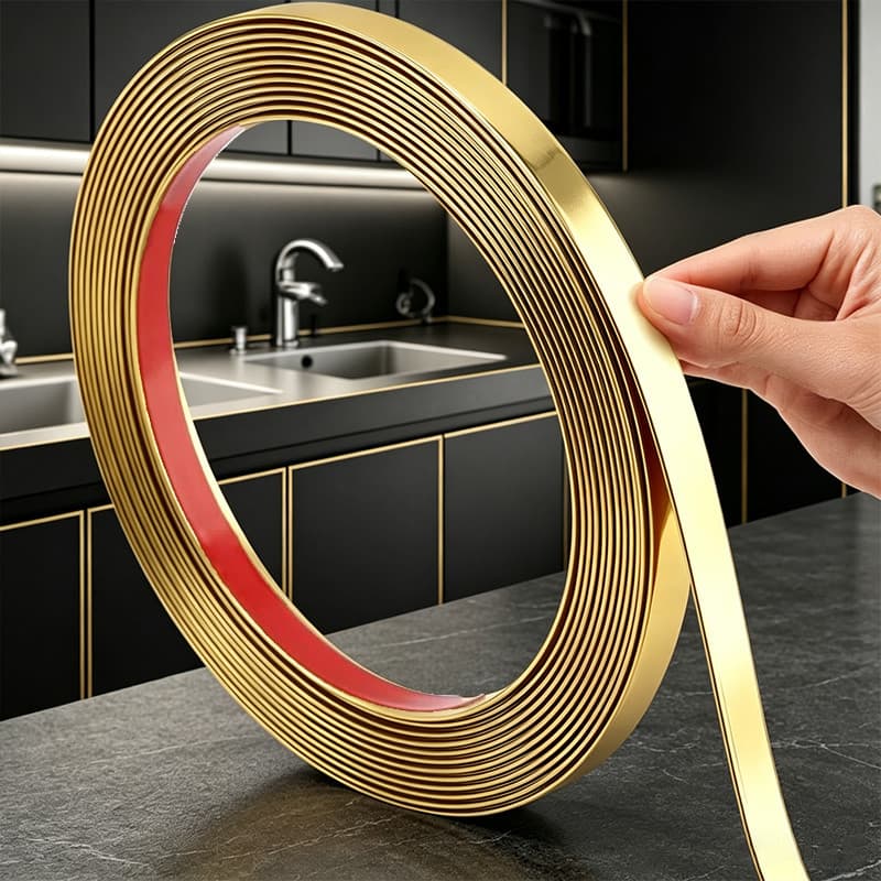Fita Metalizada Adesiva Dupla Face Pvc 5m Larguras 11/15/20mm Decoração Parede Porta Móveis