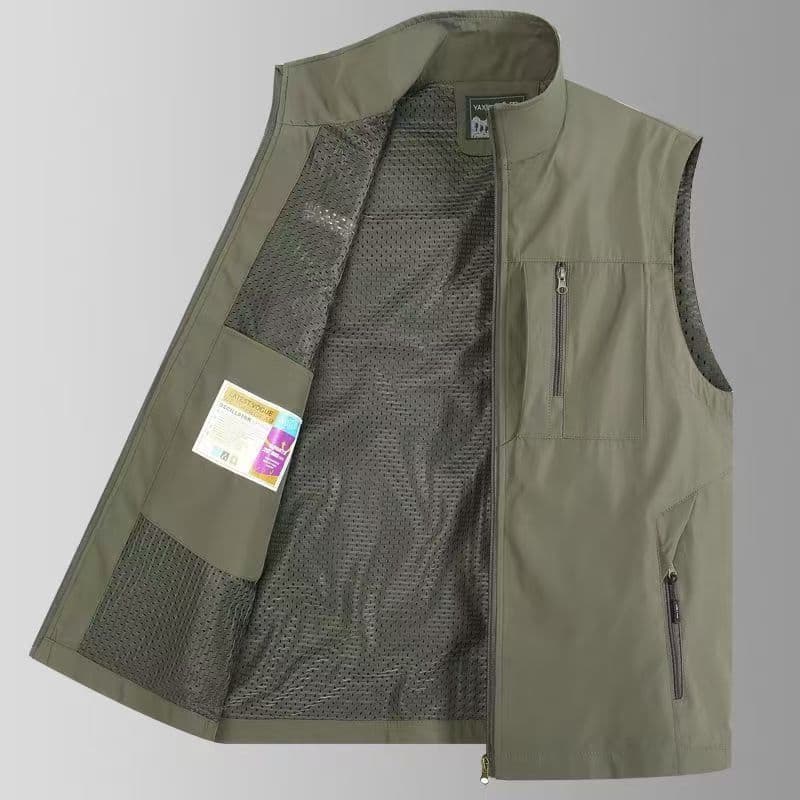 Primavera verão masculino de secagem rápida Multi-bolso colete de meia-idade idosos lazer pesca fotografia colete