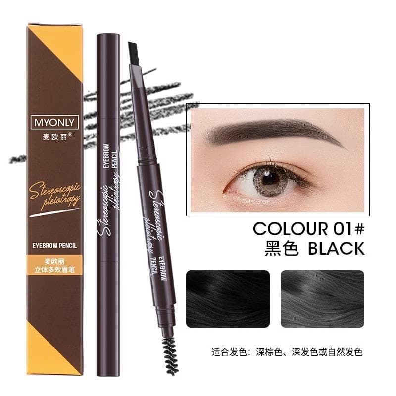 Lápis de sobrancelha multiefeito tridimensional genuíno, cor de duas cabeças, Natural, à prova d'água, à prova de suor,