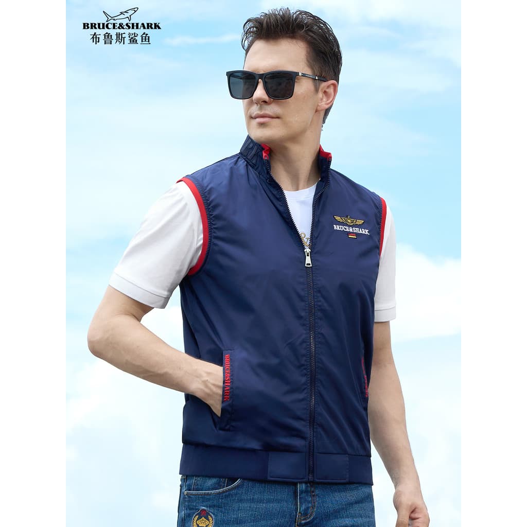 Outono novo estilo colete masculino fino jaqueta esportiva colete Bruce Shark Street Wear bordado masculino Plus Size co