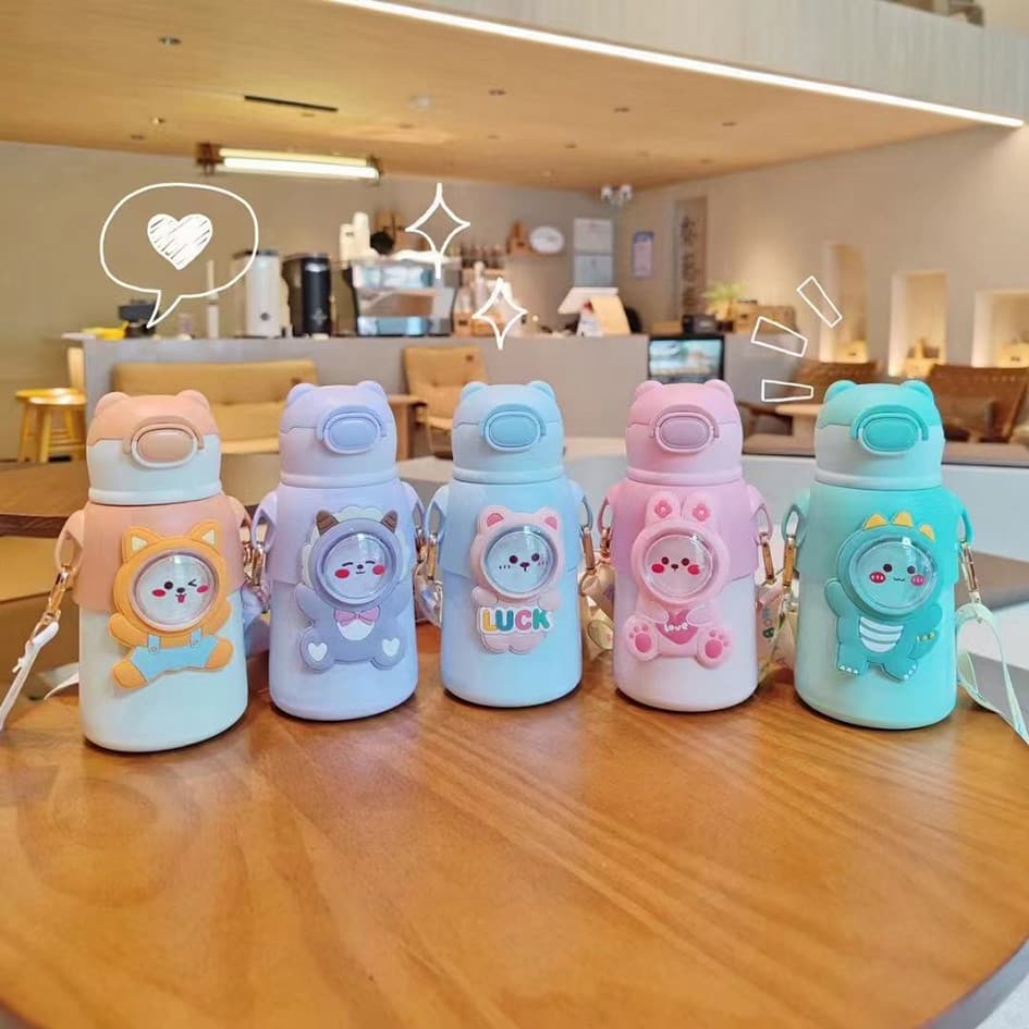 Garrafa Térmica Infantil De Inox Com Alça E Canudo 520ml