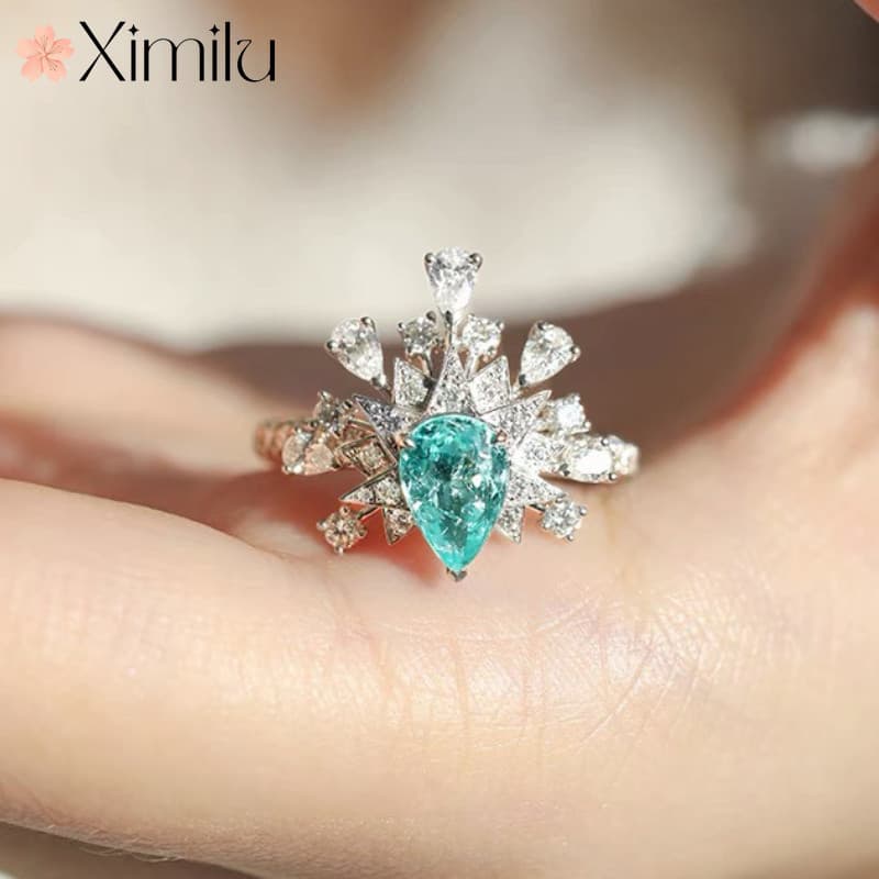 ❤ Criativo brilhante colorido tesouro estilo simples luz luxo esmeralda anel feminino cheio de diamante elegante moda jó