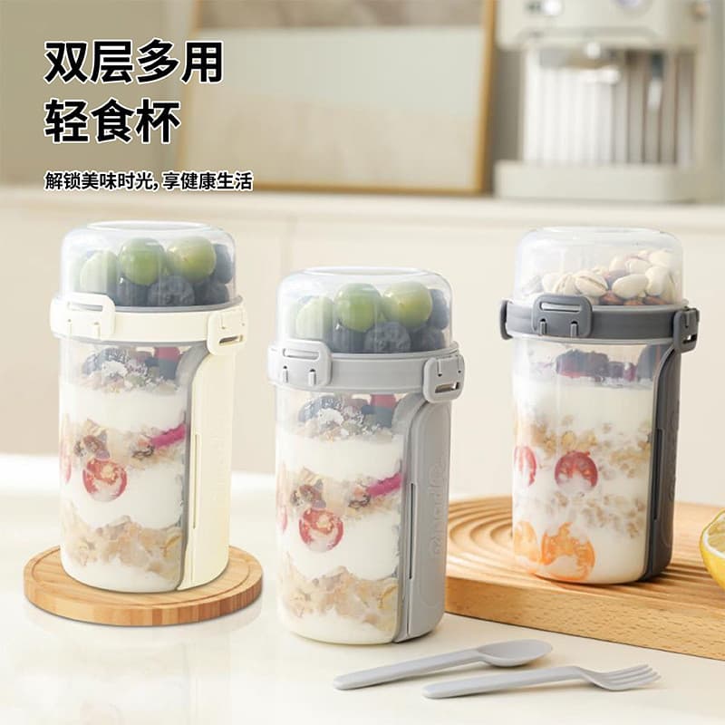 Caixa portátil de dupla camada para manter frescos, copo de salada de plástico leve para alimentos, café da manhã, fruta
