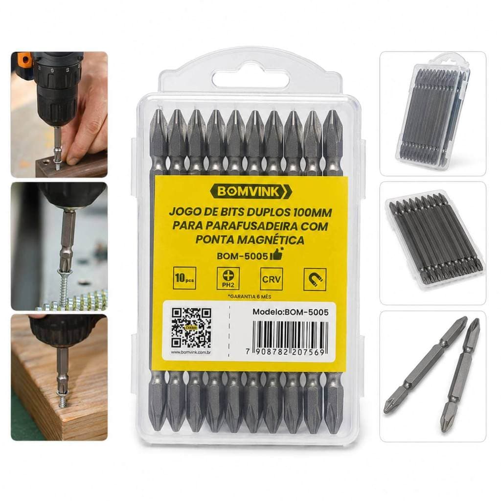 Jogo de Bits Ponteira Dupla Parafusadeira 100MM 10 Peças