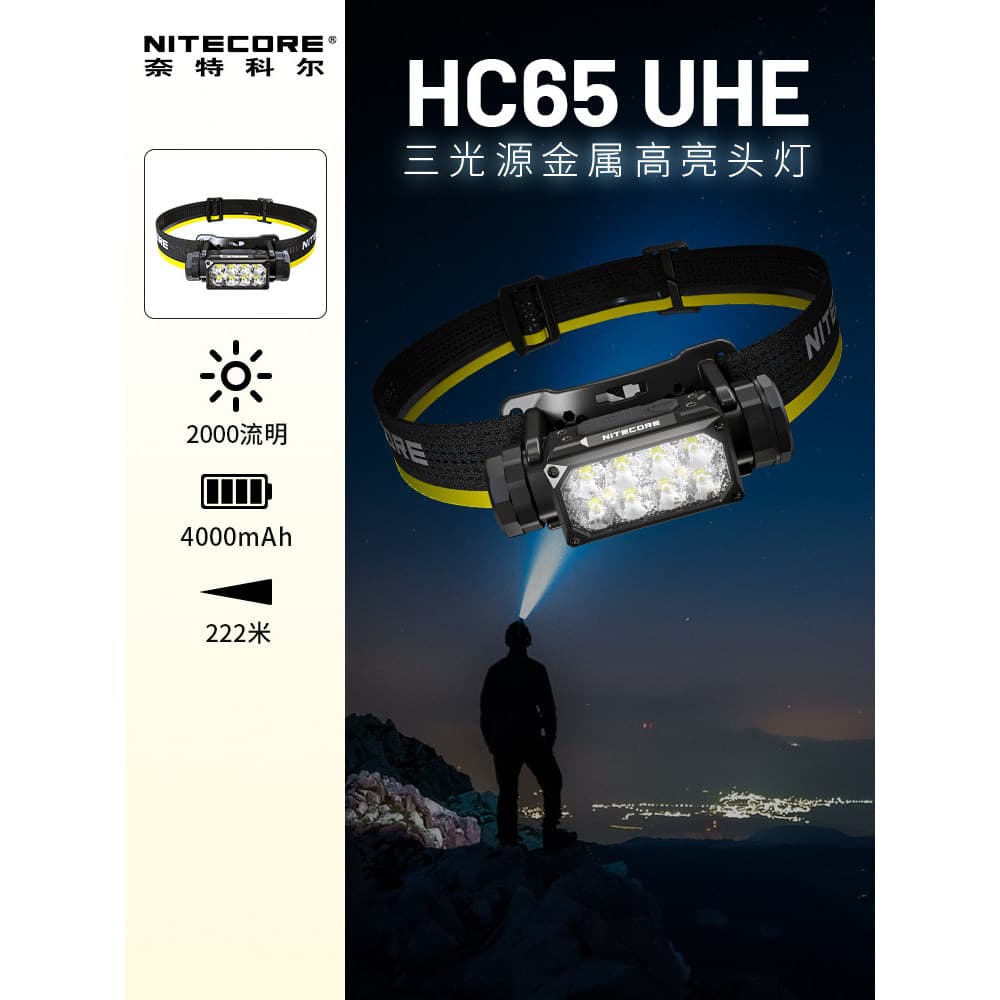 NITECORE NITECORE HC65UHE Três Fontes de Luz Destaque de Metal Iluminação Externa Farol de Luz Forte Lâmpada de Mineiro