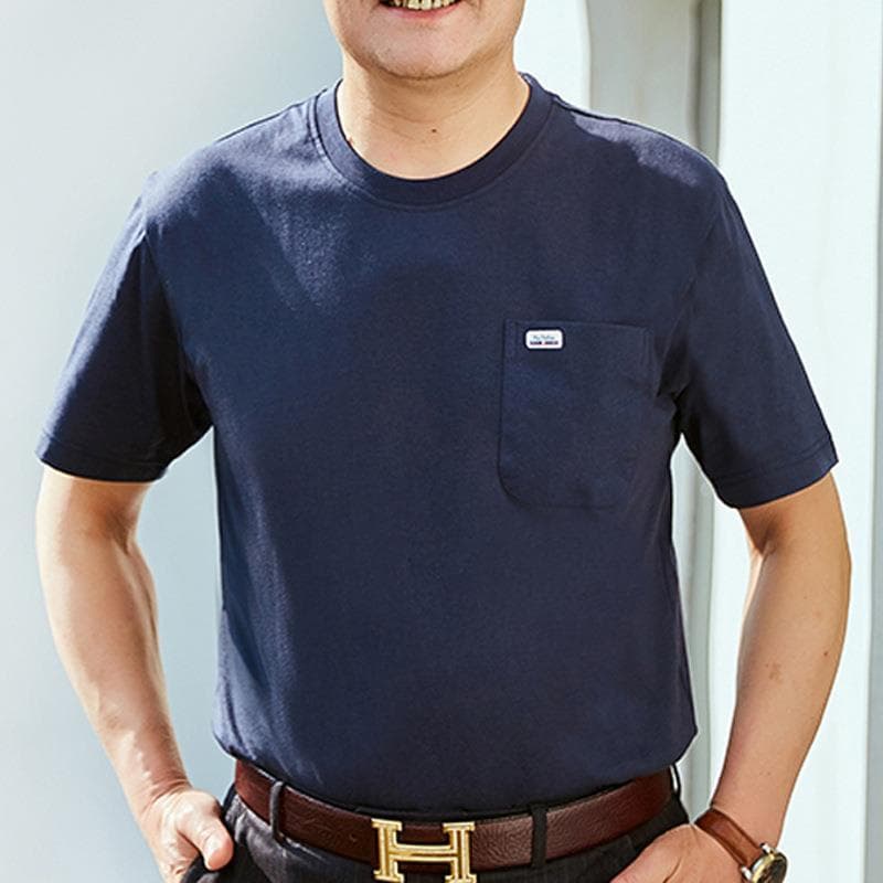 Verão de meia-idade idoso pai usar algodão manga curta camiseta masculina meia manga bolso Real t @