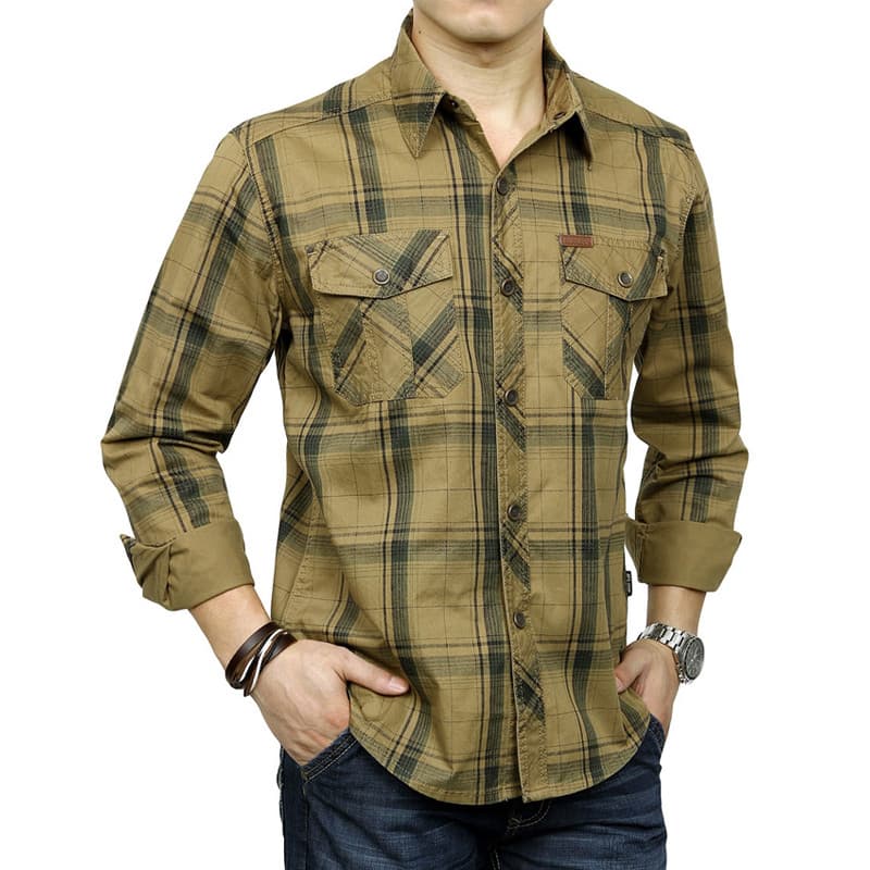 Camisa xadrez Casual de negócios masculina solta tamanho grande puro algodão camisa de manga comprida 2025 primavera out