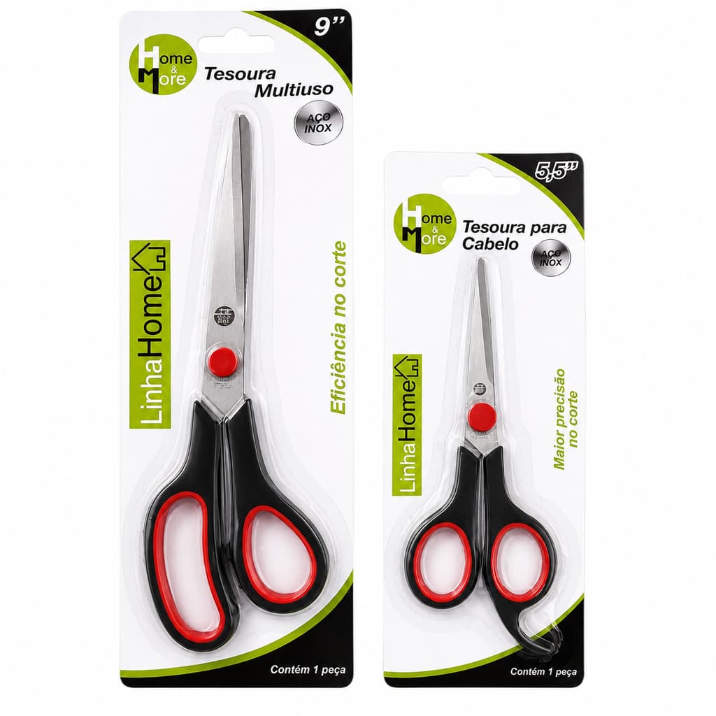 Kit Duas tesouras Aço Inox polegadas '9' Multiuso e '5,5' Para cabelo