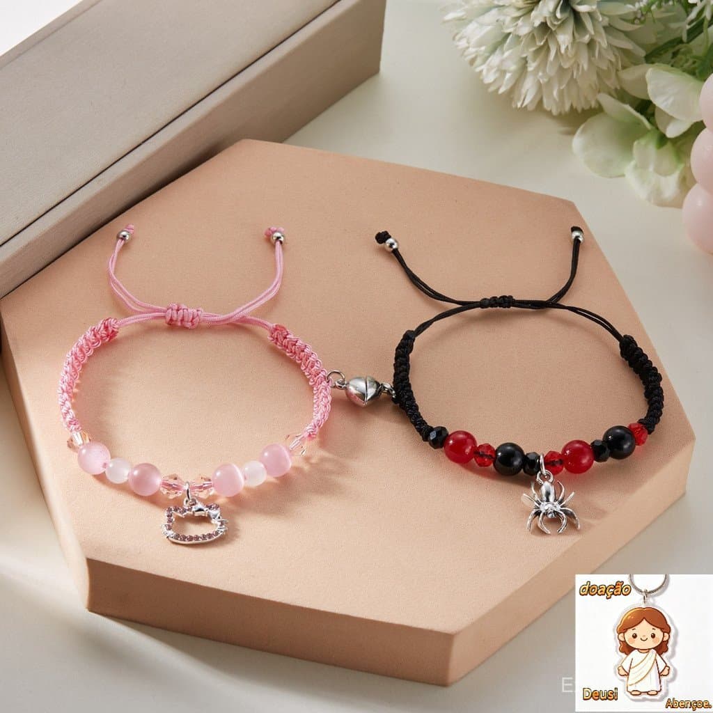 Hello Kitty Spiderman Pulseiras Combinando Para Casais Melhores Amigos Bff Spider Pulseira Joias Presentes Mulheres Adol