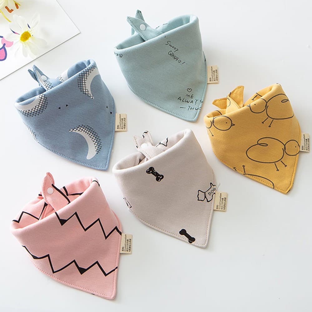 5 Peças de Babadores de Algodão para Bebês, Babadores Duplos com Estampa de Desenhos Animados, Toalha de Saliva para Men