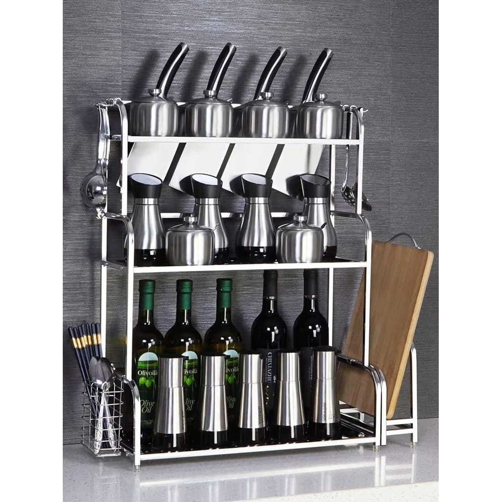 Piso de parede Multi-camada de aço inoxidável suprimentos de cozinha rack armário condimento condimento armazenamento ra