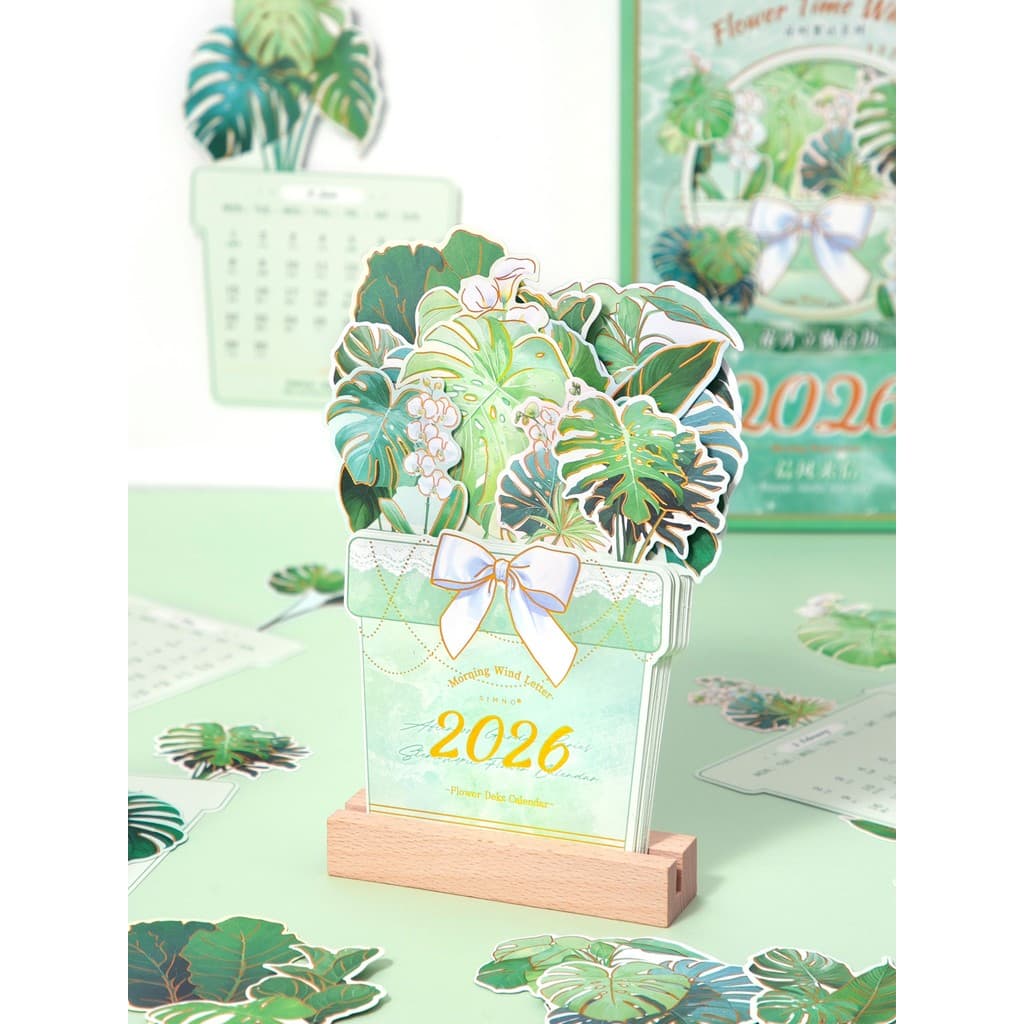 2026 flor criativa calendário de mesa de madeira simples ins literário tridimensional ilustração calendário Desktop pequ