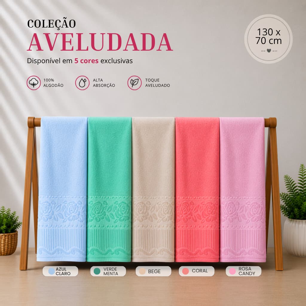 Kit 3 Toalhas De Banho Barra Aveludada 100% Algodão Fio Penteado Macia Premium Grossa 130x70 Alta Absorção