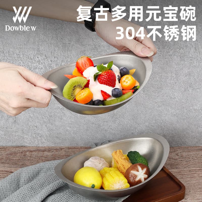 Tigela retrô de lingote de aço inoxidável 304, tigela japonesa para lanche, criativa, estilo Industrial antigo, tigela d