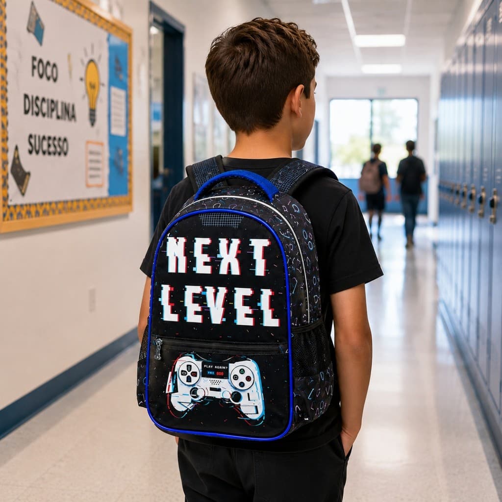 Mochila Escolar De Alças Next Level Gamer Meninos Denlex