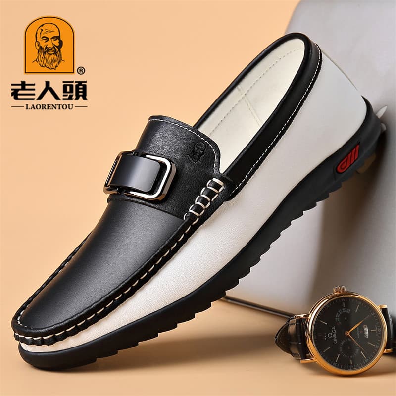 Cabeça de idosos sapatos masculinos de tamanho grande ervilhas de couro genuíno sapatos masculinos de negócios casuais s