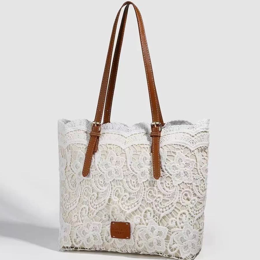 Bolsa de tecido de renda flor bolsa de praia à beira-mar férias bolsa de ombro grande capacidade bolsa de viagem All-Mat