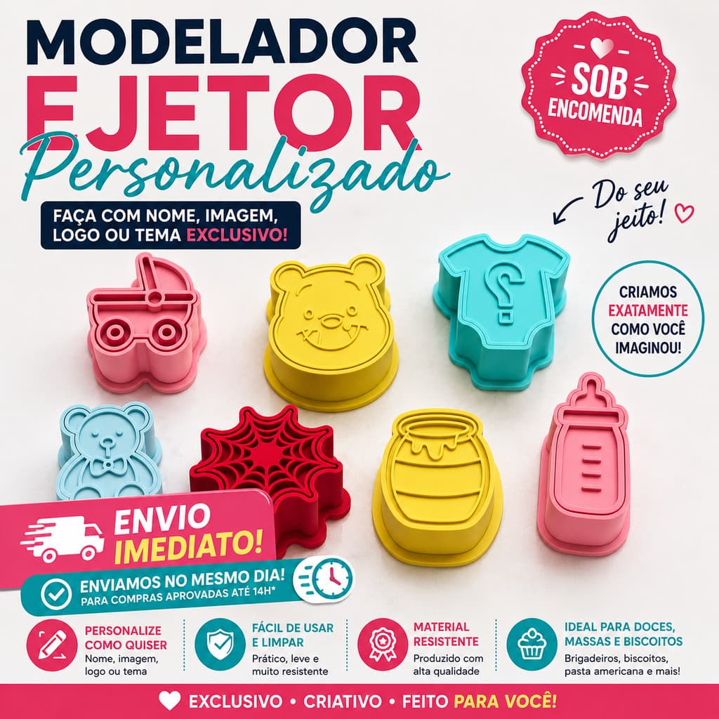 Ejetor Personalizado para Doces e Biscoitos | Nome, Logo, Personagem, Desenho e Texto
