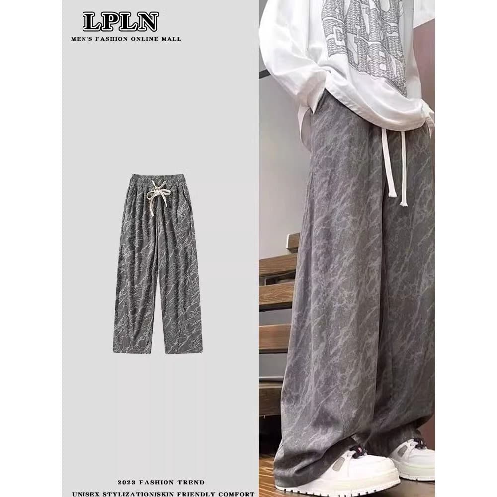 LPLN Tie-Dye calças de veludo primavera outono em linha reta solta calças de perna larga americano Sweatpants bonito Cas