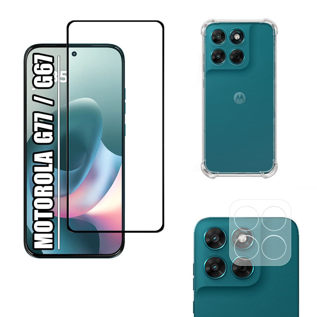 KIT Para Motorola G77 / G67 - Película de Vidro 3D + Capa + Câmera