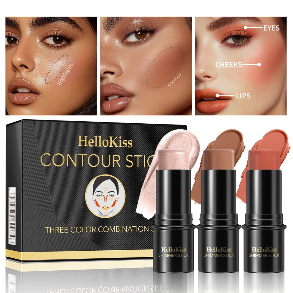[Estoque pronto] HelloKiss Blush de contorno de alto brilho Conjunto de três peças Combinação de sombra tridimensional N