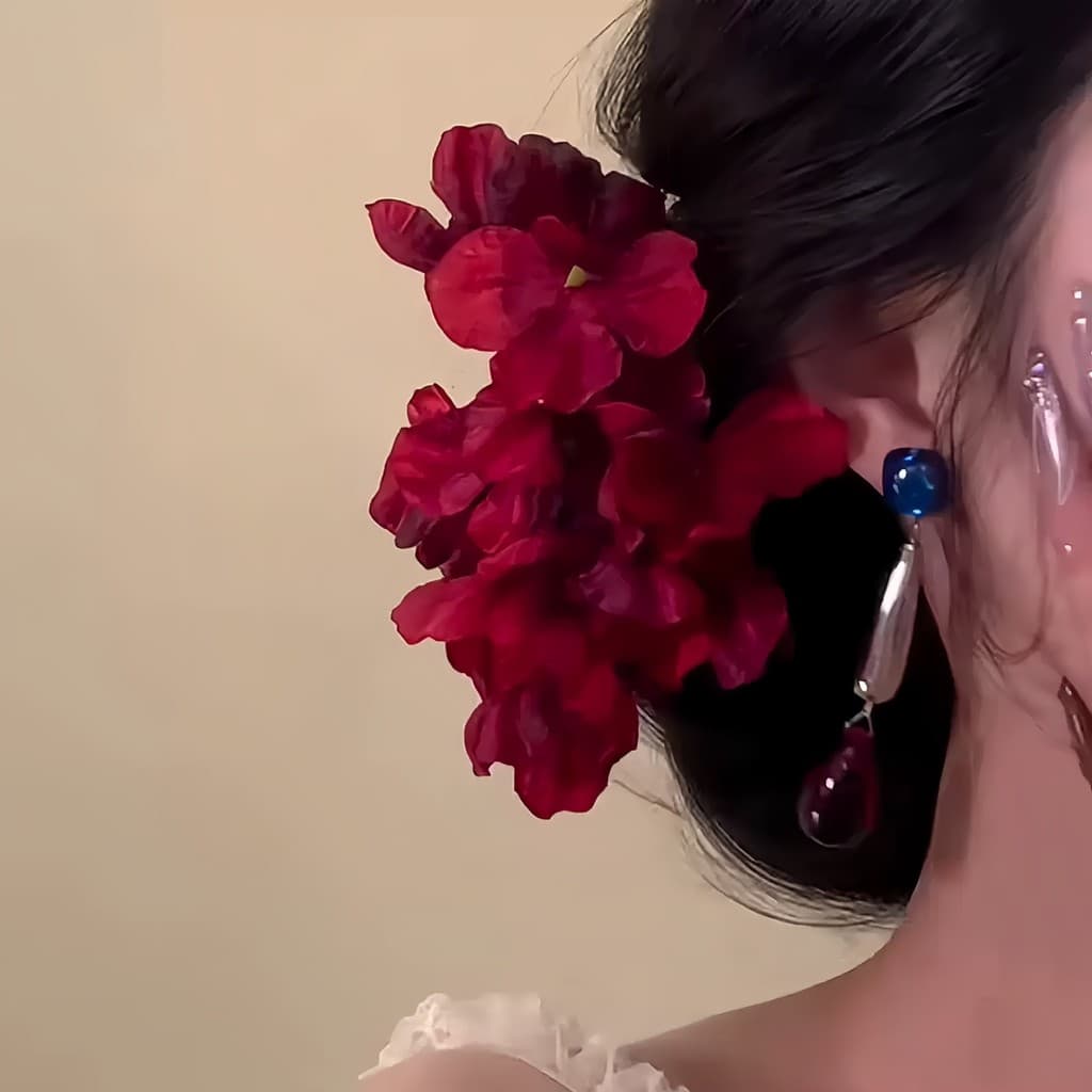Novo estilo chinês vinho vermelho simulação flor grampo de cabelo!Grampo de cabelo de flor de cabeça de sensação de alta