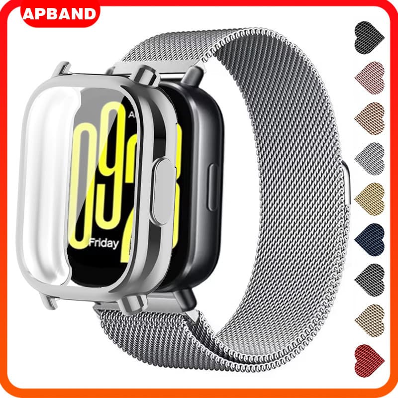 Pulseira De Metal Aço Magnético Milanesa Capinha Capa TPU Para Relógio Smartwatch Redmi Watch 5 Active / 5 Lite