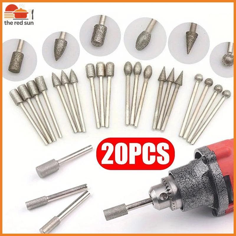 TSBR 20 Peças Cabeças De Moagem De Diamante Mini Broca Para Ferramenta De Rotativa Rebarbas Acessórios Kit De Ferramenta