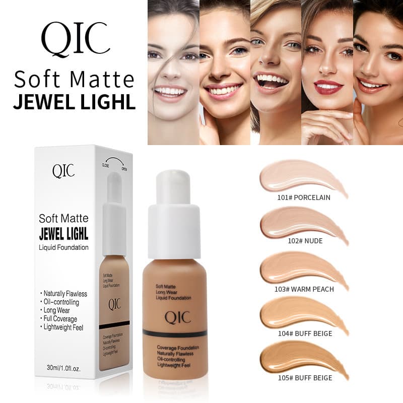 [Estoque pronto] QIC Liquid Foundation Beauty Concealer não tira maquiagem à prova d'água base líquida de poros invisíve