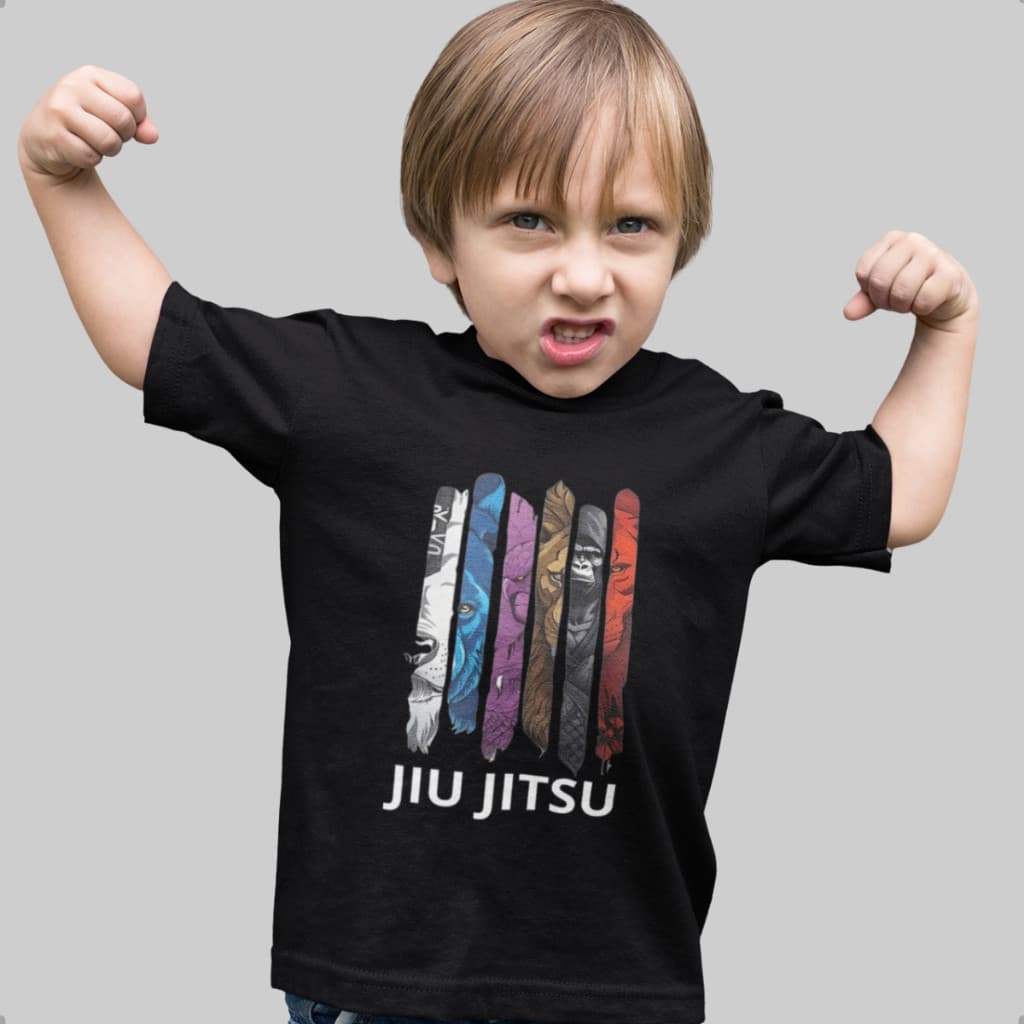 Camiseta De Jiu Jitsu infantil Faixas De luta 100% Algodão Premium Tshirt Animais Infantil Faixas