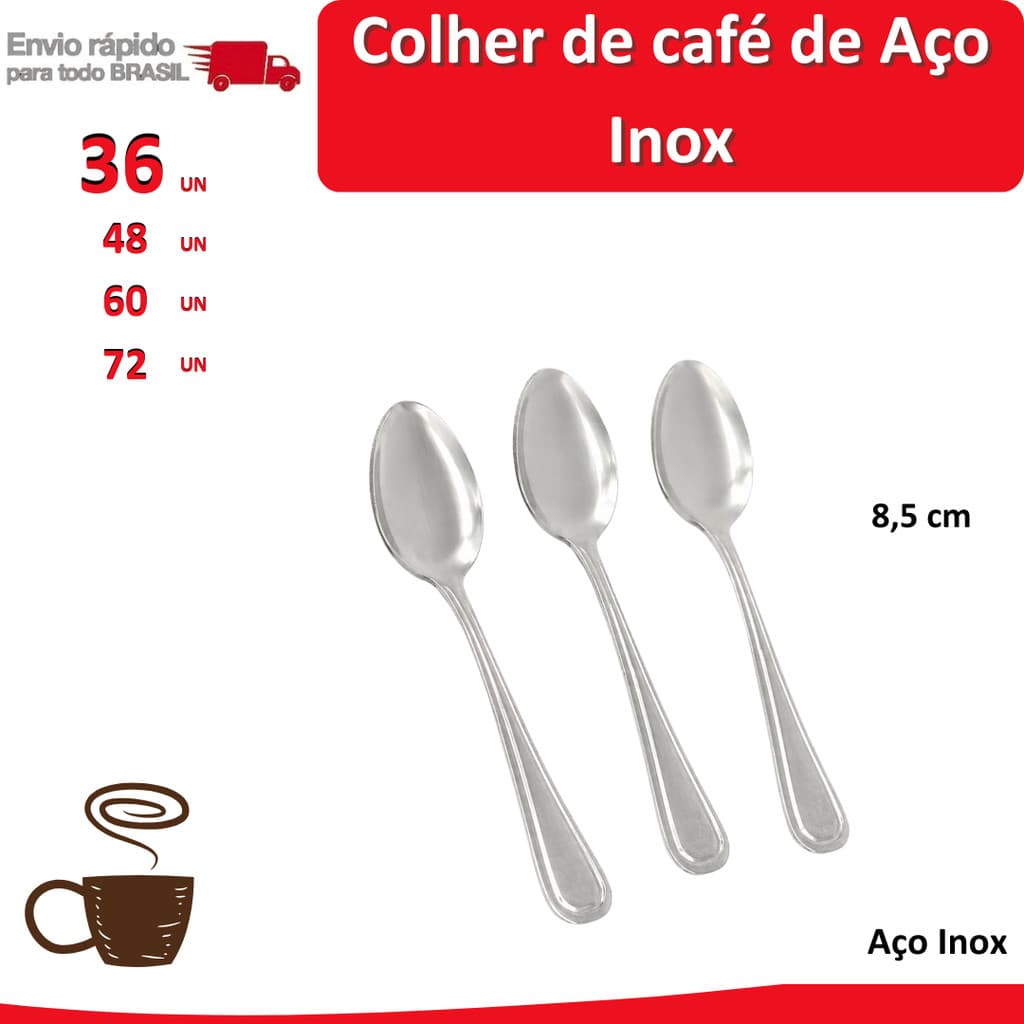 72/60/48/36 Colher de Café de Aço Inox Qualidade Premium Mesa Cozinha lanchonete Chá Casa talher bom